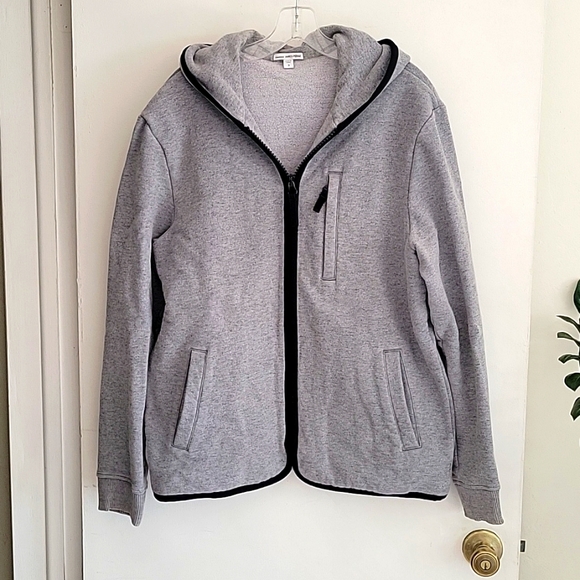 JAMES PERSE FRENCH TERRY FULL ZIP HOODIE HEATHER GREY BLACK Sz 3 - Picture 1 of 4
